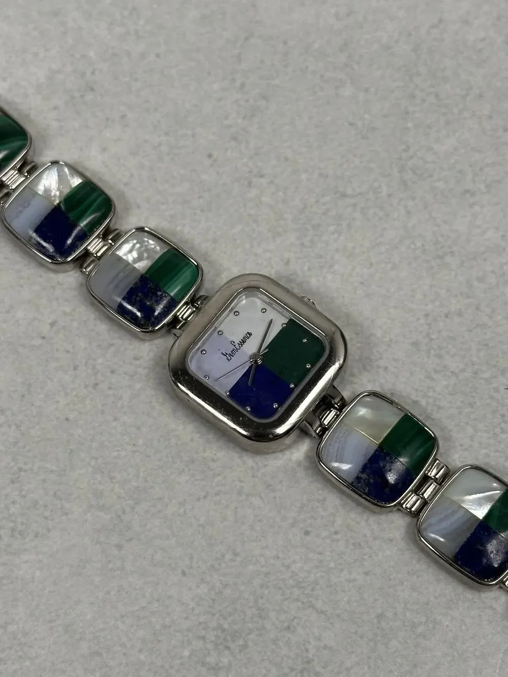Gem Essence Watch Womens 23mm Square Blue Green White Stone Inlay New Battery